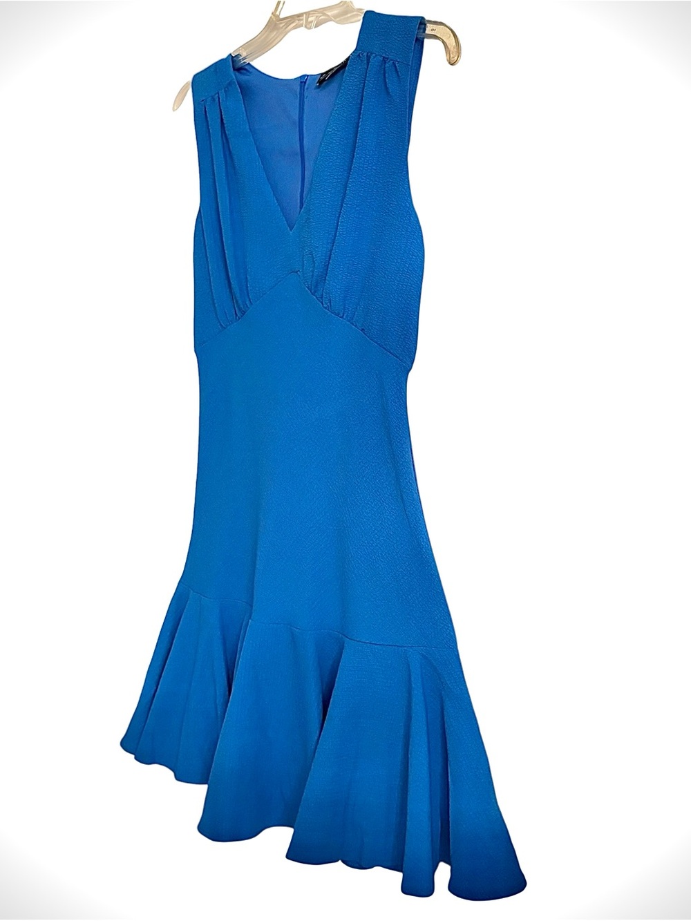 Zarr Collection Blue V-Neck Drop Waist Ruffle Hem Mini Dress Womens 8 Lined EUC - Picture 6 of 12